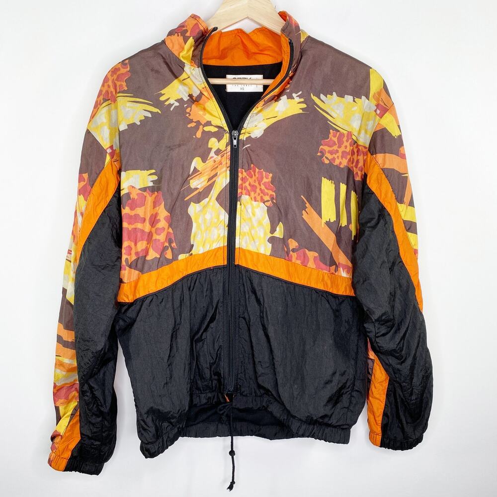 Seek The Label LF Black Brown Orange‎ Nylon Windbreaker Jacket Womens XS